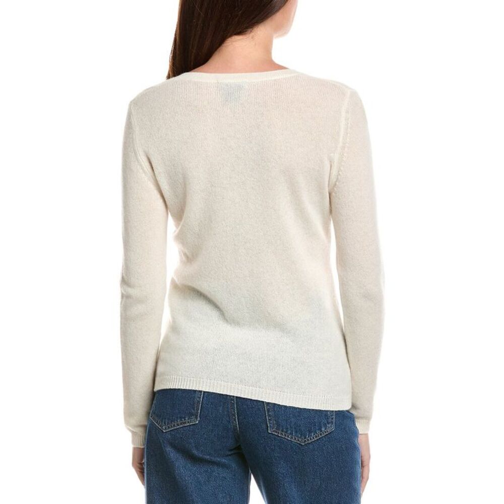 Forte Cashmere Womens  V-Neck Cashmere Sweater, White - Picture 2 of 3
